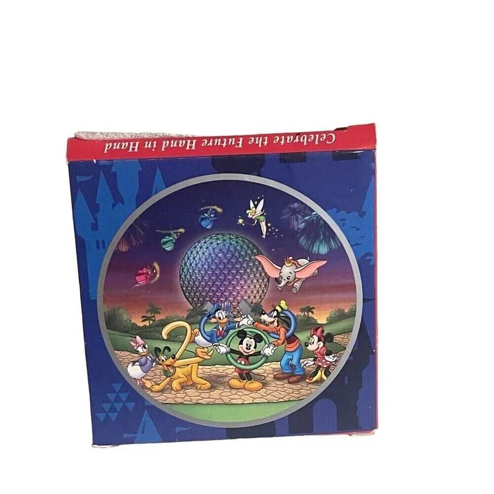 Vintage WALT DISNEY WORLD 2000 Celebrate the Future Hand In Hand Disc Ornament